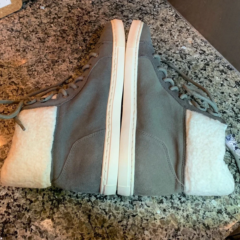 Splendid Gray Leather Suede High Top Sneakers With Faux Fur Trim Size 10